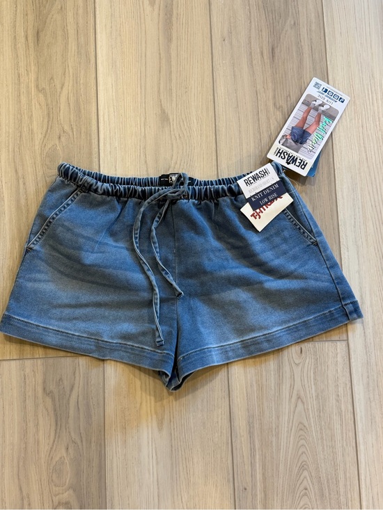 Rewash Pants - Rewash Women's Faded Blue Drawstring Denim-Style Shorts